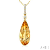 16X6 MM Pear Shape Citrine and 1/20 Ctw Round Cut Diamond Semi-Precious Pendant With Chain in 10K Yellow Gold