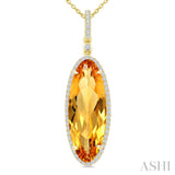 22X8 MM Evoque Gemstone Oval Shape Citrine and 1/4 Ctw Round Cut Diamond Semi-Precious Pendant With Chain in 14K Yellow Gold
