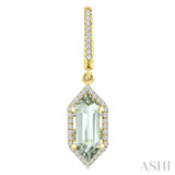 12X5 MM Hexagon Shape Green Amethyst and 1/3 Ctw Round Cut Diamond Semi-Precious Earrings in 10K Yellow Gold