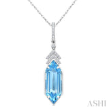 16X6 MM Hexagon Shape Blue Topaz and 1/10 Ctw Round Cut Diamond Semi-Precious Pendant With Chain in 10K White Gold