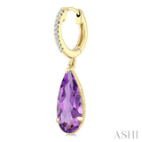 12X5 MM Evoque Gemstones Pear Shape Amethyst and 1/10 Ctw Round Cut Diamond Semi-Precious Earrings in 10K Yellow Gold