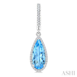 14X6 MM Pear Shape Blue Topaz and 1/3 Ctw Round Cut Diamond Semi-Precious Earrings in 14K White Gold