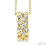 1/5 Ctw Round Cut Diamond Checkered Fashion Pendant With Chain in 10K Yellow Gold