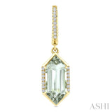 14X6 MM Hexagon Shape Green Amethyst and 1/5 Ctw Round Cut Diamond Semi-Precious Earrings in 14K Yellow Gold