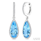 12X5 MM Evoque Gemstones Pear Shape Blue Topaz and 1/3 Ctw Round Cut Diamond Semi-Precious Earrings in 10K White Gold