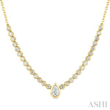1/2 Ctw Halfway Bezel Set Pear and Round Cut Diamond Necklace in 14K Yellow Gold