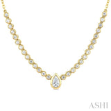 1/2 Ctw Halfway Bezel Set Pear and Round Cut Diamond Necklace in 14K Yellow Gold
