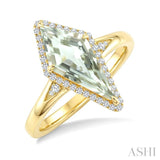 16X7 MM Kite Shape Green Amethyst and 1/6 Ctw Round Cut Diamond Semi-Precious Ring in 10K Yellow Gold