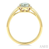 16X6 MM Oval Shape Green Amethyst and 1/6 Ctw Round Cut Diamond Semi-Precious Ring in 10K Yellow Gold