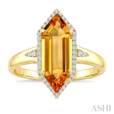 16X6 MM Hexagon Shape Citrine and 1/5 Ctw Round Cut Diamond Semi-Precious Ring in 10K Yellow Gold
