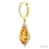 12X5 MM Kite Shape Citrine and 1/3 Ctw Round Cut Diamond Semi-Precious Earrings in 10K Yellow Gold