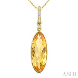 16X6 MM Evoque Gemstone Oval Shape Citrine and 1/20 Ctw Round Cut Diamond Semi-Precious Pendant With Chain in 10K Yellow Gold