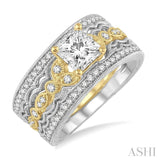 3/4 Ctw Diamond Wedding Set with 1/2 Ctw Princess Cut Engagement Ring and 1/3 Ctw Wedding Band in 14K Yellow and White Gold