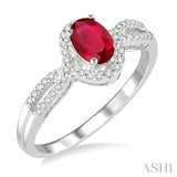 6x4 MM Oval Cut Ruby and 1/6 Ctw Round Cut Diamond Ring in 14K White Gold