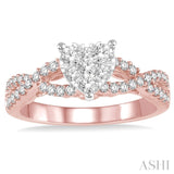 3/4 Ctw Round Cut Diamond Heart Shape Lovebright Ring in 14K Rose and White Gold
