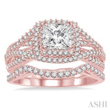 1 1/6 Ctw Diamond Wedding Set with 1 Ctw Princess Cut Engagement Ring and 1/5 Ctw Wedding Band in 14K Rose Gold