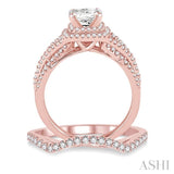 1 1/6 Ctw Diamond Wedding Set with 1 Ctw Princess Cut Engagement Ring and 1/5 Ctw Wedding Band in 14K Rose Gold
