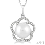 7 MM Cultured Pearl and 1/8 Ctw Round Cut Diamond Pendant in 14K White Gold with Chain
