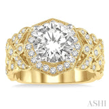 3/4 Ctw Lattice Wide Shank Round Cut Diamond Semi-Mount Engagement Ring in 14K Yellow and White Gold