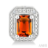 6X4 MM Octagon Shape Citrine and 1/50 Ctw Round Cut Diamond Semi-Precious Earrings in Sterling Silver