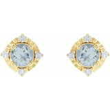 14K Yellow Gold Natural Aquamarine & .08 CTW Natural Diamond Halo-Style Earrings