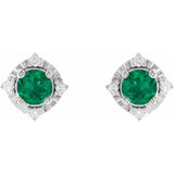 Sterling Silver Lab-Grown Emerald & .08 CTW Natural Diamond Halo-Style Earrings