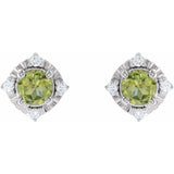 Sterling Silver Natural Peridot & .08 CTW Natural Diamond Halo-Style Earrings