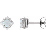 Sterling Silver Lab-Grown White Opal & .08 CTW Natural Diamond Halo-Style Earrings