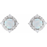 Sterling Silver Lab-Grown White Opal & .08 CTW Natural Diamond Halo-Style Earrings