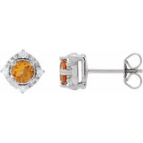 Sterling Silver Natural Citrine & .08 CTW Natural Diamond Halo-Style Earrings