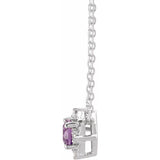 14K White Gold Natural Amethyst & .04 CTW Natural Diamond Halo-Style 18" Necklace