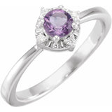 Sterling Silver Natural Amethyst & .04 CTW Natural Diamond Halo-Style Ring
