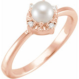 14K Rose Gold Cultured White Freshwater Pearl & .04 CTW Natural Diamond Halo-Style Ring