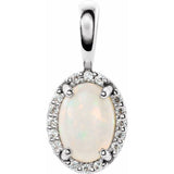 14K White Gold Natural White Opal & .04 CTW Natural Diamond Halo-Style Pendant