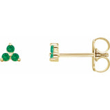 14K Yellow Gold Natural Emerald Three Stone Earrings