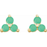 14K Yellow Gold Natural Chrysoprase Three Stone Earrings