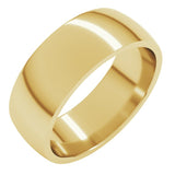 14K Yellow Gold 7 mm Lightweight Comfort-Fit Half Round Band Size 13