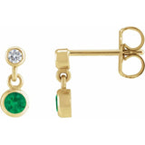 14K Yellow Gold Natural Emerald & .05 CTW Natural Diamond Two-Stone Earrings