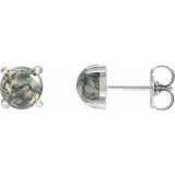 14K White Gold Natural Moss Agate Earrings