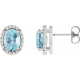 14K White Gold 5x3 mm Natural Aquamarine & .04 CTW Natural Diamond Halo-Style Earrings