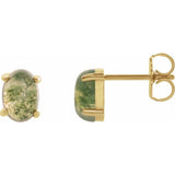 14K Yellow Gold 7x5 mm Oval Natural Moss Agate Earrings
