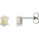 14K White Gold 6x4 mm Oval Natural White Opal Earrings