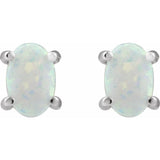 14K White Gold 6x4 mm Oval Lab-Grown White Opal Earrings