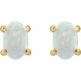 14K Yellow Gold 6x4 mm Oval Lab-Grown White Opal Earrings