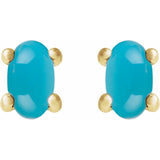 14K Yellow Gold 7x5 mm Oval Natural Turquoise Earrings