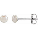 Sterling Silver 4-4.5 mm Cultured White Freshwater Button Pearl Earrings