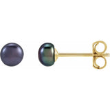 14K Yellow Gold 3.5-4 mm Cultured Black Freshwater Button Pearl Earrings