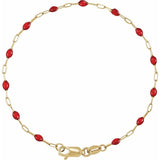 14K Yellow Gold-Filled 1.6 mm Red Enamel Bead Paperclip-Style 7" Chain