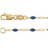 14K Yellow Gold-Filled 1.6 mm Blue Enamel Bead Paperclip-Style 7" Chain
