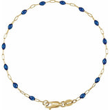 14K Yellow Gold-Filled 1.6 mm Blue Enamel Bead Paperclip-Style 7" Chain